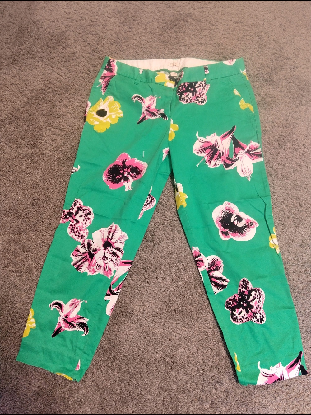 J. Crew Green Floral Cropped Pants